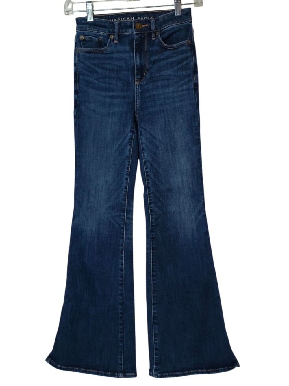 American Eagle Womens 0 Next Level Super Hi-Rise Flare Jeans Regular Stretch DK